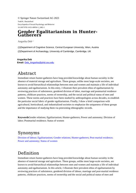 PDF Gender Egalitarianism In Hunter Gatherers