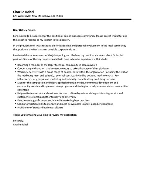 Senior Manager Community Cover Letter Velvet Jobs