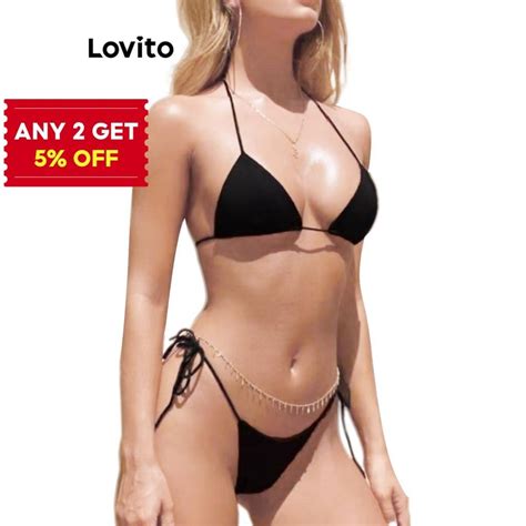 Lovito Women Glamorous Bikini Sets Plain Lace Up Bikini Sets Lne Shopee Philippines