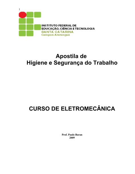 PDF Apostila de Higiene e Segurança do Trabalho Wiki do IF SCwiki