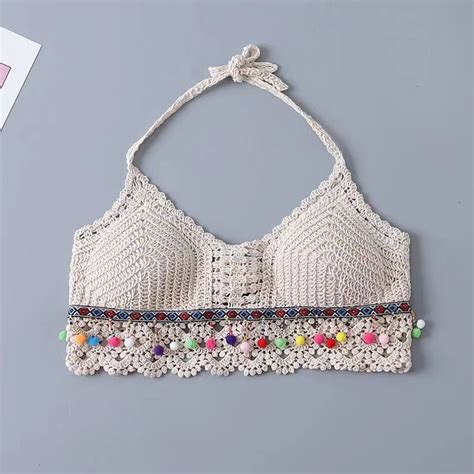 2023 Crochet Halter Top Bikini Swimsuit Bra Outer Wear Beach Top Sexy Outfit For Women Shopee