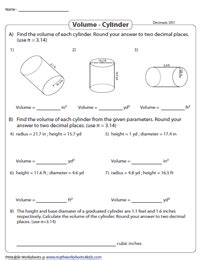 Volume Of A Cylinder Worksheet