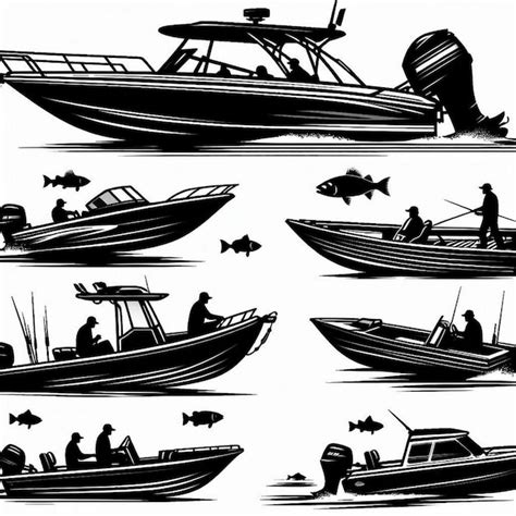 Bass Boat Silhouettes Set Vector Premium Ai Generated Vector