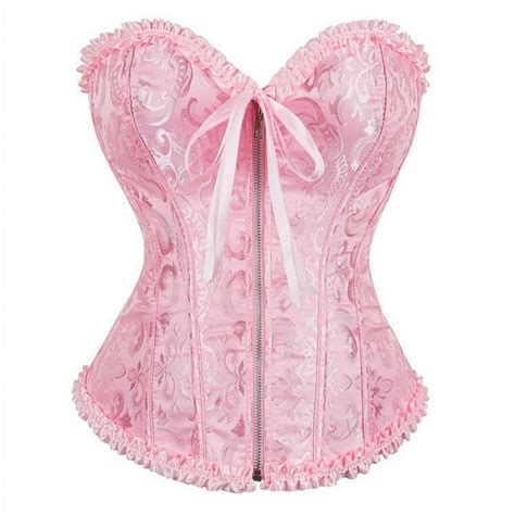 Trdsipl Pink Corsets For Women Vintage Floral Pleated Trim Lace Up Bustier Corset Satin Boned