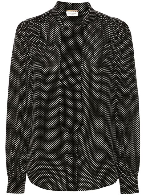 Saint Laurent Pussy Bow Polka Dot Blouse Black FARFETCH