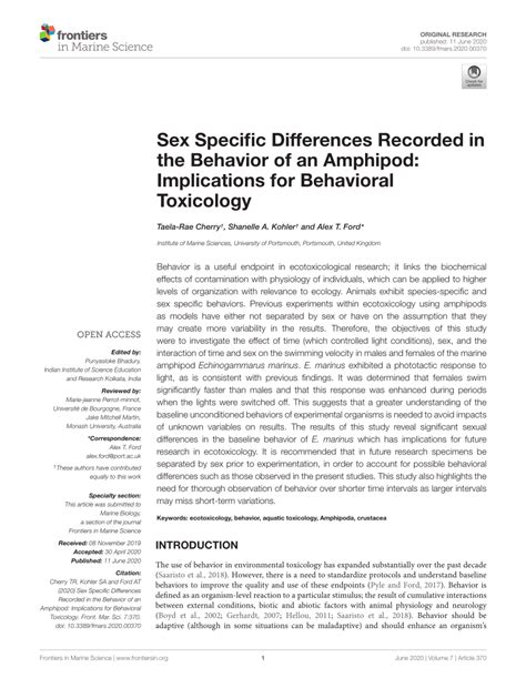 PDF Sex Specific Differences Recorded In The Behavior Of An Amphipod Implications For