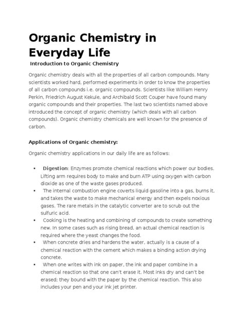 Organic Chemistry In Everyday Life Organic Compounds Organic Chemistry