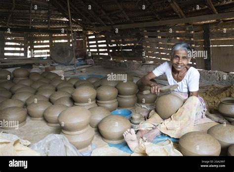 Woman Making Clay Pots In Rural Village Of Sri Lanka Gampaha District