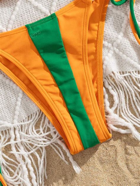 Bikini blocs de couleurs 2025 avec décoration de nœud de corde et anneau métallique convient