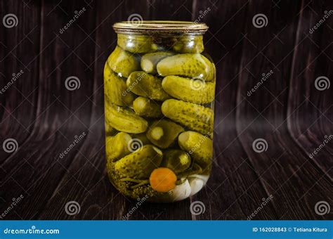 Cucumbers In A Jar On A Wooden Background Stock Image Image Of Food