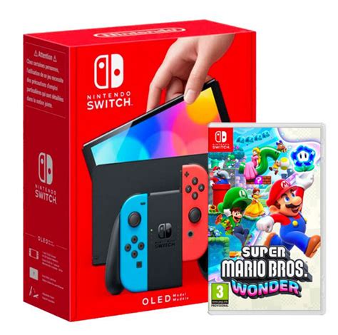 Nintendo Switch Modelo OLED Azul Neon Rojo Neon Mario Wonder 355 95