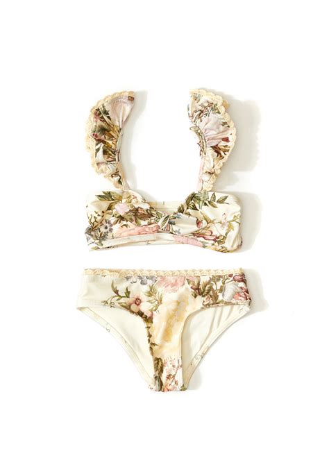 Zimmermann Bej Desenli Kız Çocuk Bikini