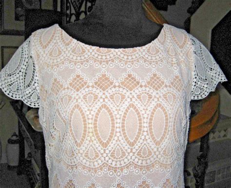 Eliza J Poly Overlay White Lace Nude Lining Cap Sleev Gem
