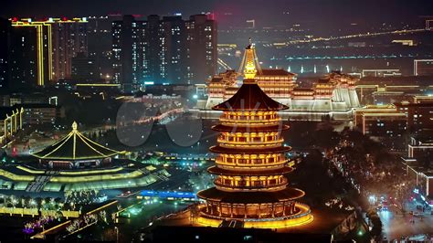 河南古都洛阳城市地标夜景航拍4k3840x2160高清视频素材下载编号8800556实拍视频光厂vj师网