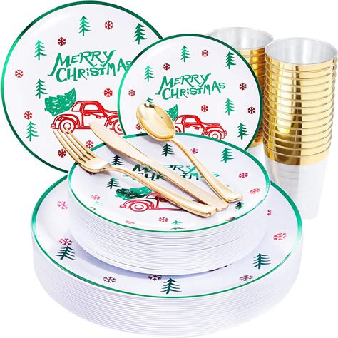 Christmas Plastic Dinnerware Party Christmas Plastic Plates Green and ...