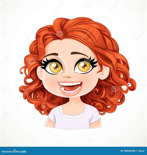 Schönes Berührtes Brunette Mädchen Karikatur Mit Dunkelrotem Haarporträt Stock Abbildung