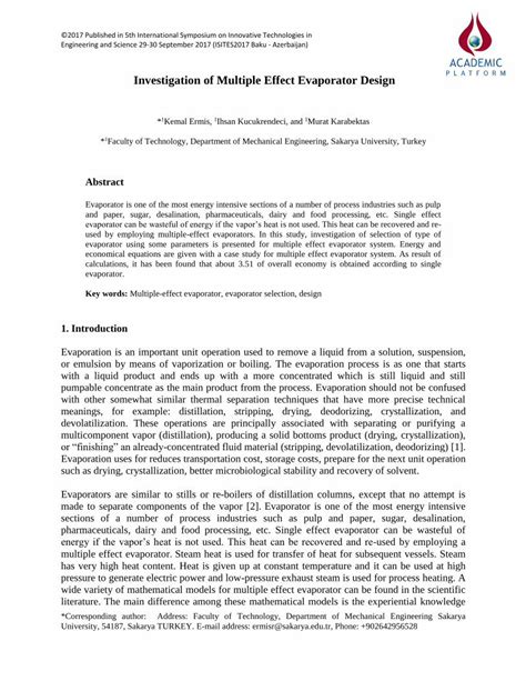 (PDF) Investigation of Multiple Effect Evaporator Designisites.info/PastConferences/ISITES2017 ...