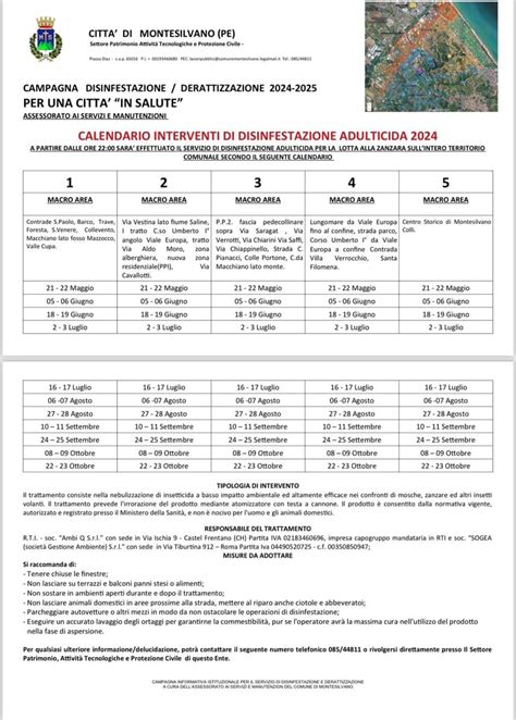 Calendario Disinfestazioni Montesilvano