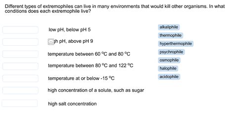 Solved Different types of extremophiles can live in many | Chegg.com