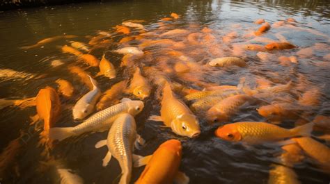 Fondo Peces Koi De Color Naranja Y Dorado Nadando En Un Estanque Fondo