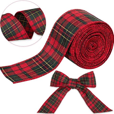 Amazon Christmas Wired Edge Plaid Ribbon 2 5 Inches Black And