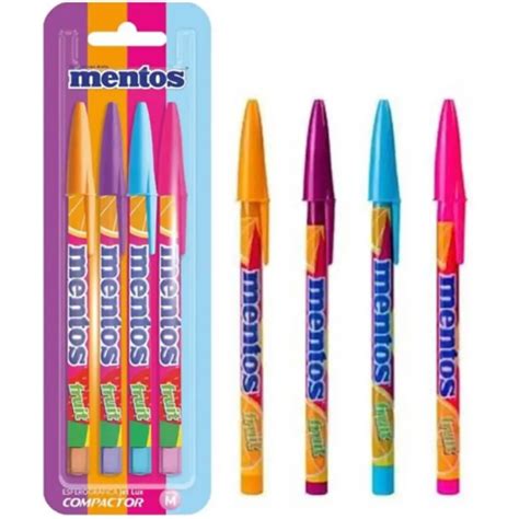 Caneta De Mentos - CANETA MENTOS COMPACTOR ESFEROGRÁFICA 4 UNIDADES COLORIDAS E 2 AZUL ...
