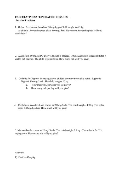 Calculating SAFE Pediatric Dosages - CALCULATING SAFE PEDIATRIC DOSAGES