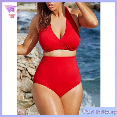 Women Sexy Halter Top Bikini Set Bandage Big Size High Waisted Swimsuit Plus Bathing Suit Girl
