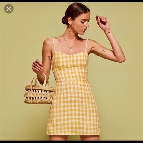 Reformation Plaid Yellow Dress Gem