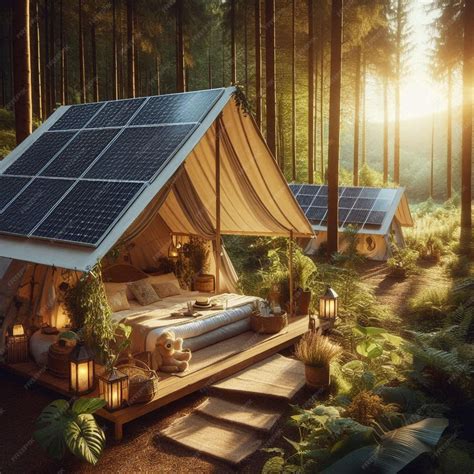 A tent with solar panels on the roof and a solar panel on the roof