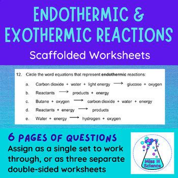 Endothermic And Exothermic Chemical Reactions Revision Worksheet Set