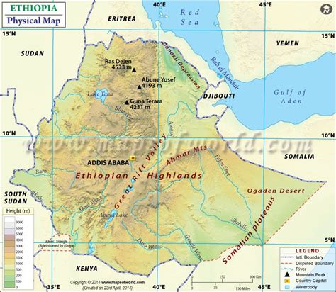 Physical Map of Ethiopia - MapsofWorld.com | Physical map, Ethiopia, Map