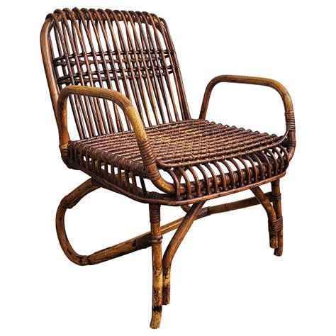 Pair Of S Italian Bent Bamboo Rattan Bohemian French Riviera Lounge