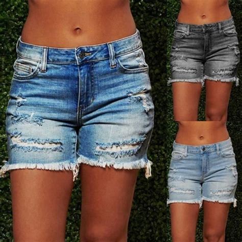 V Tements Lingerie Short En Jean D Chir Bleu Avec Poches Pampilles Pour Femme Streetwear