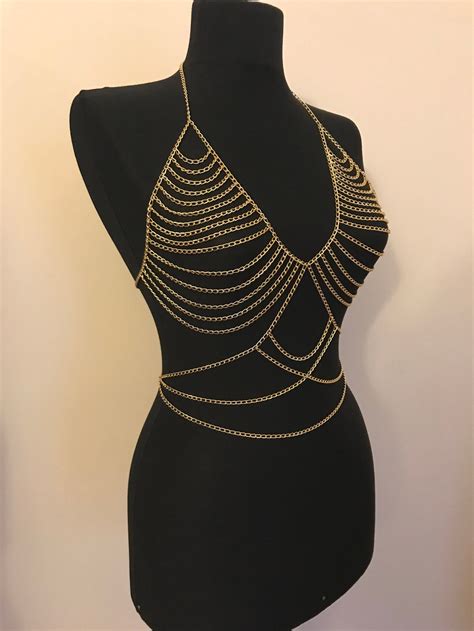 Gold Chain Bra Lingerie Gold Body Jewelry Waist Chain Body Etsy