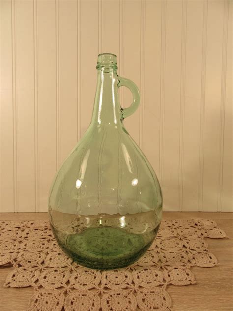 Reduced Vintage Green Glass Demijohn 1 Gallon Fine Etsy Vintage Green Glass Green Glass