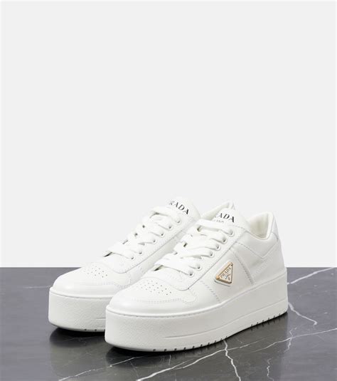 Downtown Bold Leather Platform Sneakers In White Prada Mytheresa