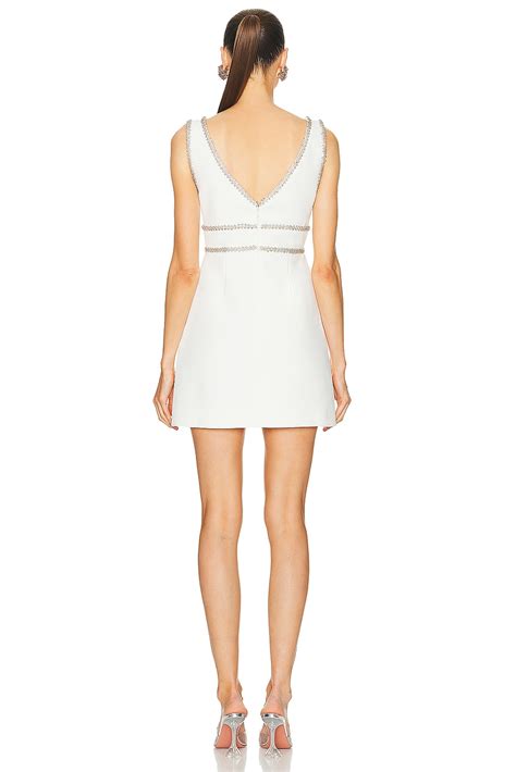 Self Portrait Bonded Crepe Mini Dress In White Fwrd