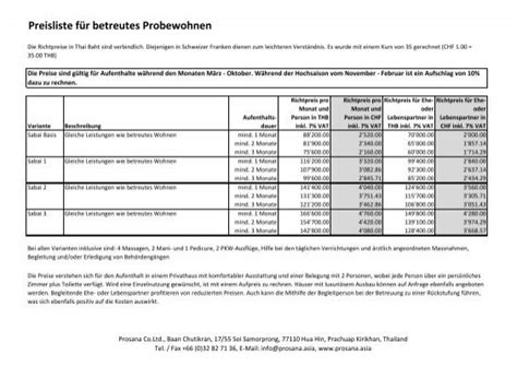 Preisliste Betreutes Wohnen Xlsx Betreutes Wohnen In Thailand