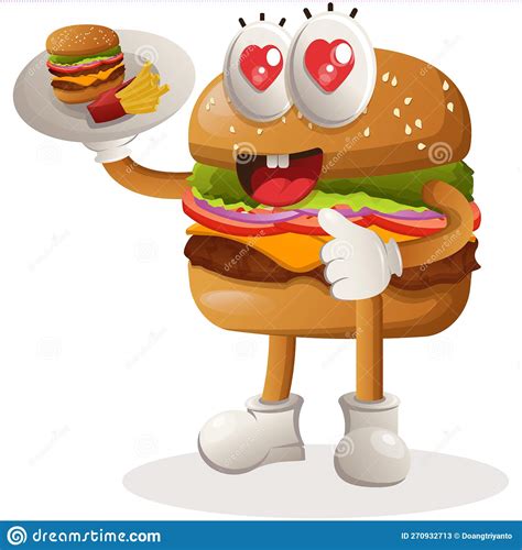 Cute Burger Mascot Design Serving Food Waiters Stock Vector