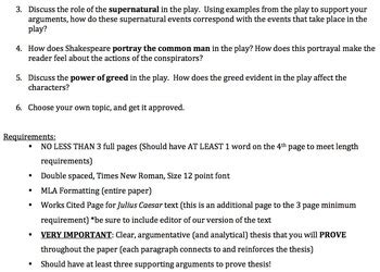 William Shakespeare S Julius Caesar Essay Assignment Rubric Tpt