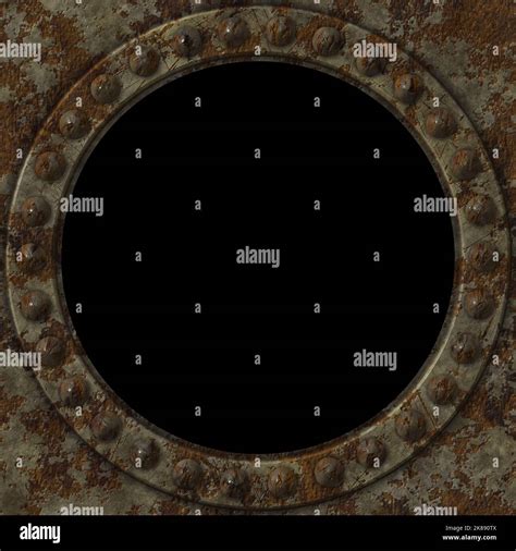 Rusty Riveted Metal Square Plate With Hole Seamless Texture Detailed