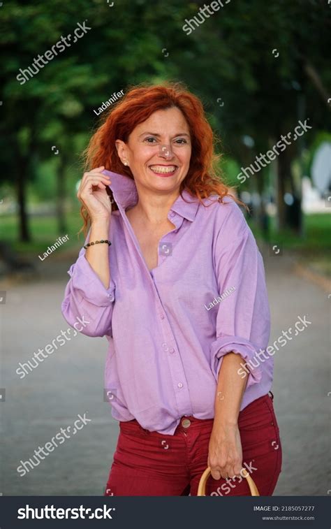 Outdoor Portrait Smiling Mature Redhead Woman Stock Photo Shutterstock
