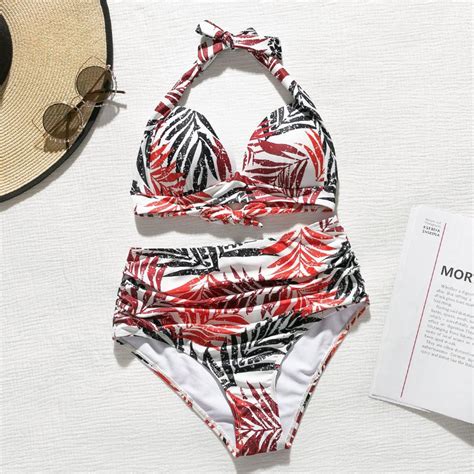 Mossha Bikini Wysokie W Talii Halter Str J K Pielowy Kobieta Kostium K Pielowy Damski Plus