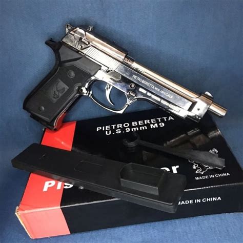 Jual Korek Api Gas Pistol Baretta Unik M9 Pistol Silver Hitam Besar