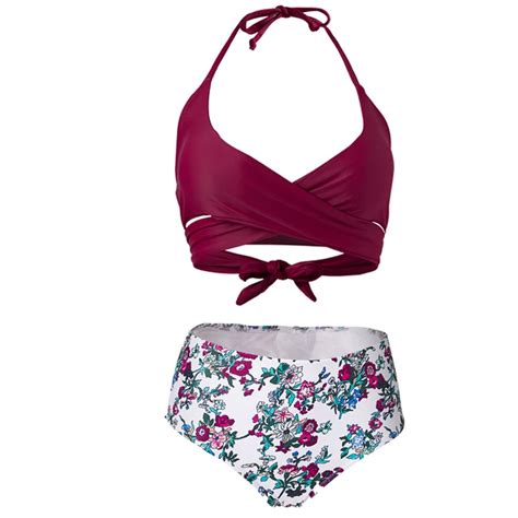 2018 Sexy Bikini Stripe Halter Swimsuit Mulheres Bandage Swimwear Impressão Cruz Bikini Set