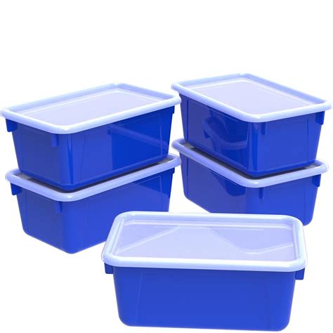 Storex Plastic Small Cubby Bins with Lids, 5.1" x 7.8" x 12.2", Blue ...