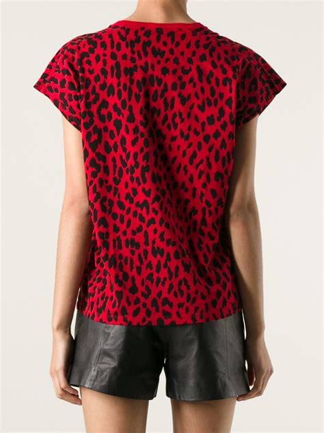 Saint Laurent Leopard Print T Shirt In Red Lyst