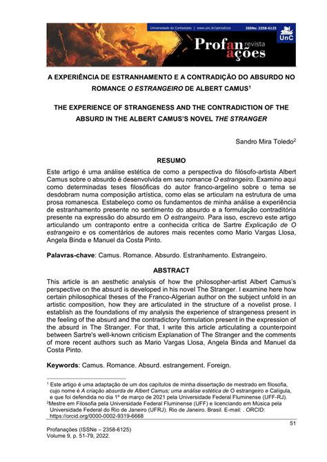 PDF experiência de estranhamento e a contradição do absurdo no