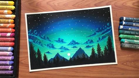 Starry Night Sky Drawing Oil Pastels Step By Step Mungyo Oil Pastel Drawing For Beginners